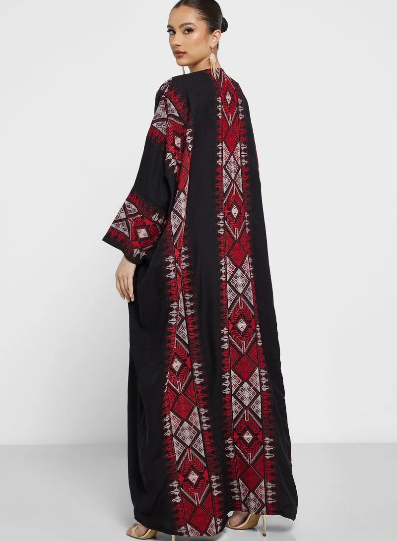 hayas closet Embroidered Wide Sleeve  Abaya