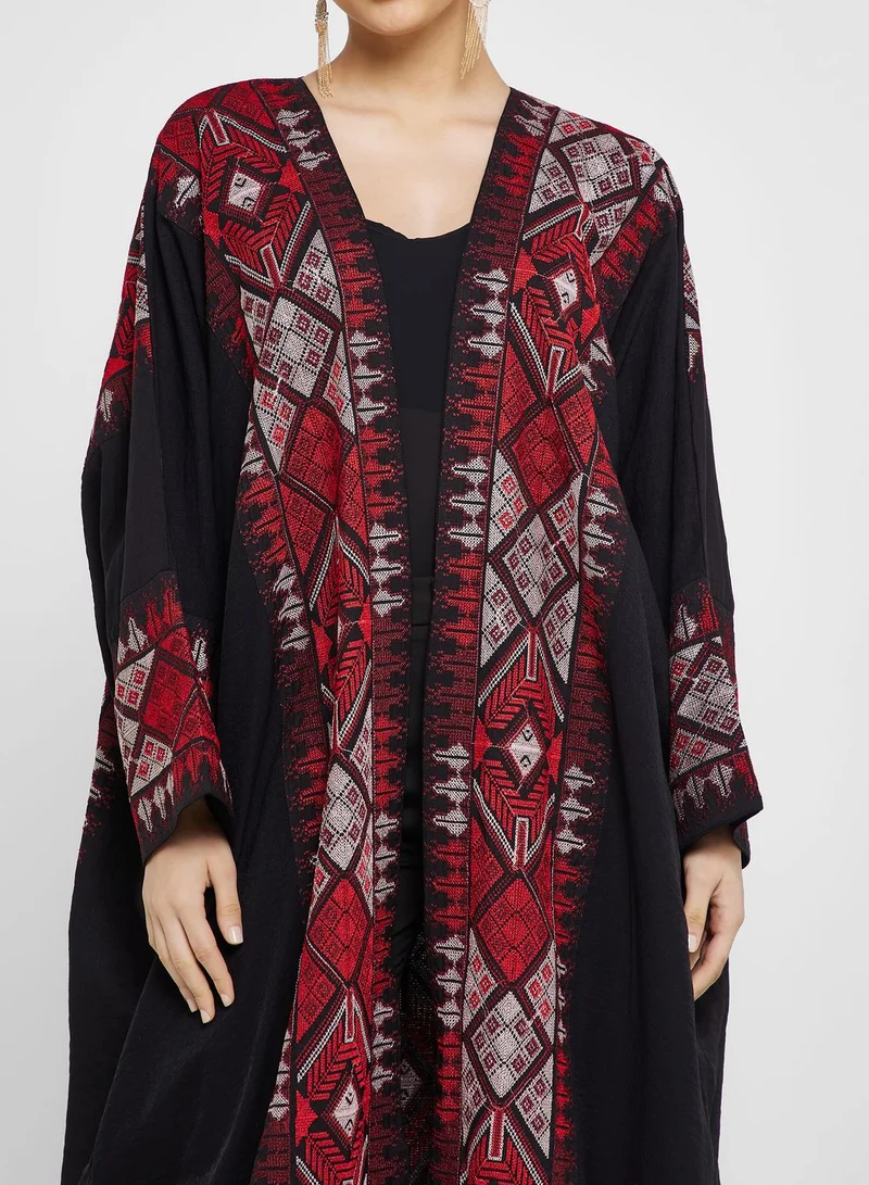 hayas closet Embroidered Wide Sleeve  Abaya