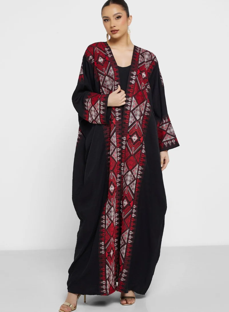 hayas closet Embroidered Wide Sleeve  Abaya