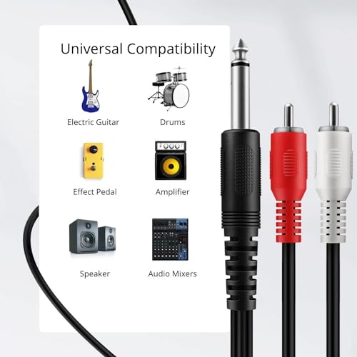 KEBILSHOP Mono Jack 6.3mm Male/P38Mono Plug to Composite Audio 2 RCA Male Cable, 1.5m Audio Cable, Aux for Amplifier, home theater, Music System (Black) - Image 5