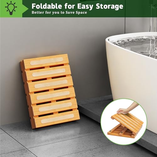 JOJOZOO Bamboo Bath Mat, Bamboo Shower Mat for Bathroom, Non-Slip Bathroom Mat with Anti-Slip Stickers, Easy Clean Wooden Bath Floor Mat for Indoor Outdoor（ Natural, 21×14×1.14 Inches） - Image 3