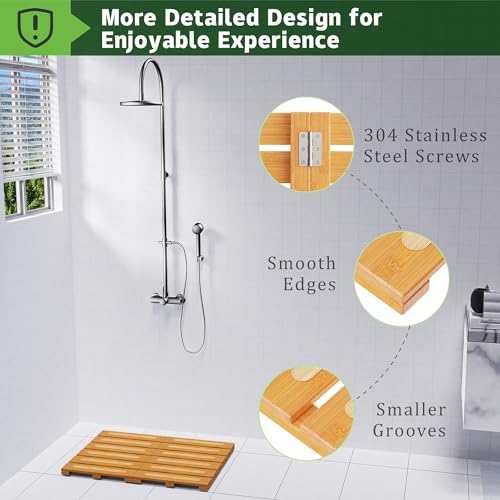 JOJOZOO Bamboo Bath Mat, Bamboo Shower Mat for Bathroom, Non-Slip Bathroom Mat with Anti-Slip Stickers, Easy Clean Wooden Bath Floor Mat for Indoor Outdoor（ Natural, 21×14×1.14 Inches） - Image 4