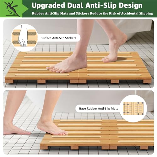 JOJOZOO Bamboo Bath Mat, Bamboo Shower Mat for Bathroom, Non-Slip Bathroom Mat with Anti-Slip Stickers, Easy Clean Wooden Bath Floor Mat for Indoor Outdoor（ Natural, 21×14×1.14 Inches） - Image 2