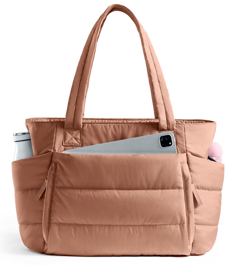 Uselike Tote Bag for Women with Zipper, Quilted Puffer Tote Bag with Compartments, Lightweight Puffy Work Bags for Women Travel (Pecan Brown) - Image 1