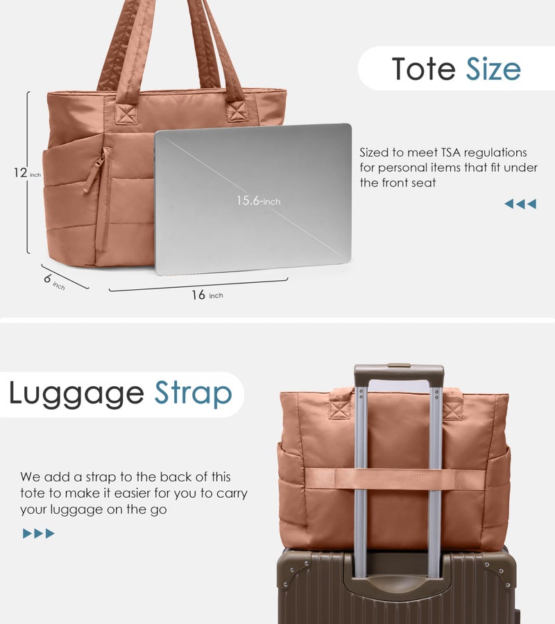 Uselike Tote Bag for Women with Zipper, Quilted Puffer Tote Bag with Compartments, Lightweight Puffy Work Bags for Women Travel (Pecan Brown) - Image 5