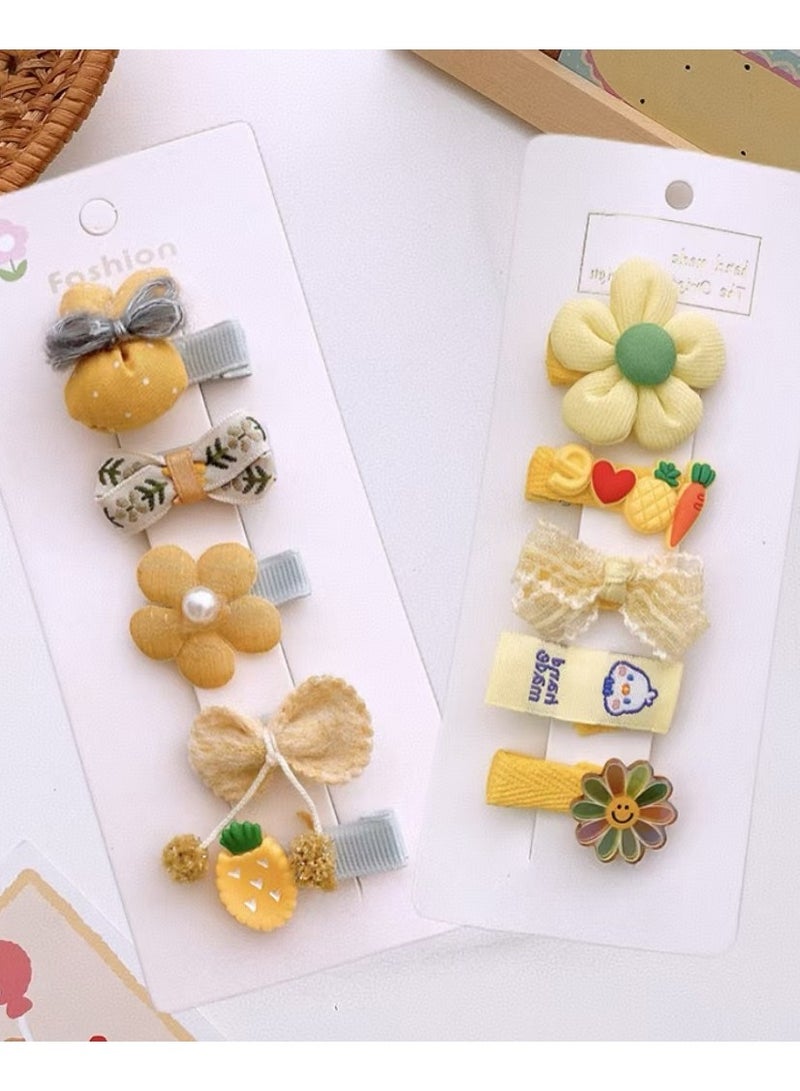 Generic 10 Pieces Lovely Girls Hair Clip Set with Adorable Flower, Fruit, and Bow Shaped Knitted Hair Pin in Sunny Yellow Tones, Made of Soft Fabric and Sturdy Plastic, Ideal for Daily Hair Decoration and Special Events - Image 1