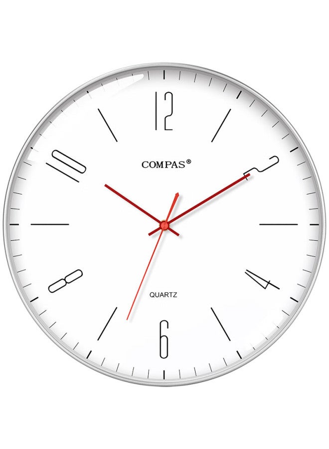Compas Living Room Simple Living Room Quartz Clock Wall Bedroom Clock Wall Clock C3219c Silver Edge Red Needle - Image 1