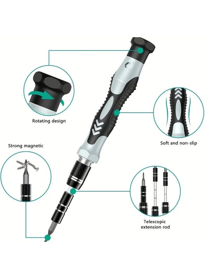 مجموعة أدوات إصلاح مغناطيسية بمقبض مريح مضاد للانزلاق، مجموعة مفكات مقاومة للصدمات للإلكترونيات والهواتف المحمولة وأجهزة الكمبيوتر المحمولة، باللون الرمادي الفضي - Image 3