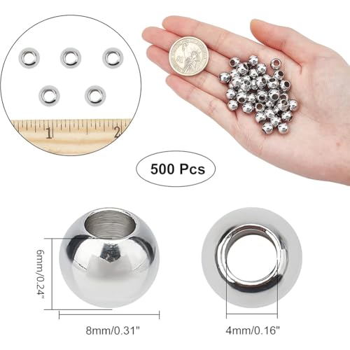 NBEADS 500 pcs 8mm Stainless Steel Large Hole Beads Rondelle 304 Stainless Steel European Beads for Jewelry Making Hole 445mm - Image 3