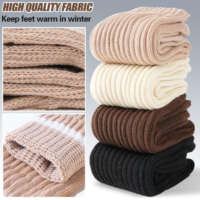Sandsuced Pilates Grip Slouchy Yoga Socks Winter Warm Cozy Scrunch Boot Grippy Crew Slipper Socks 4 Pairs for Women Gift Stocking Stuffers(Black/Dark khaki/Light khaki/Beige,M) - Image 2