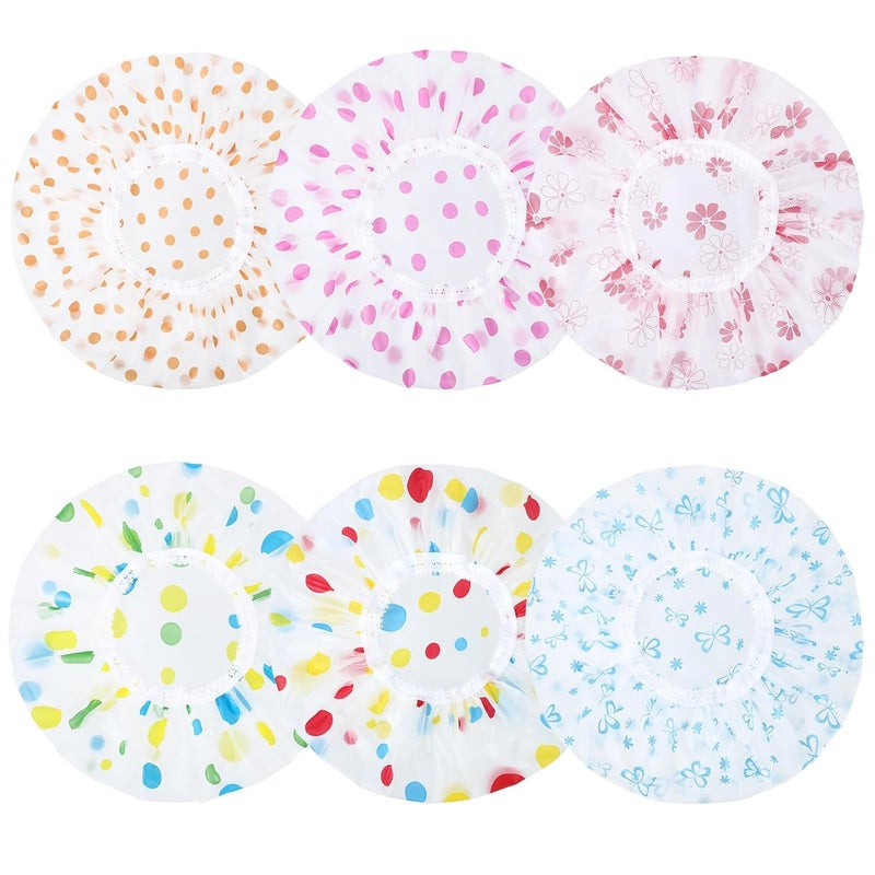 Pengxiaomei 6 Pcs Shower Cap, Hair Cap Reusable Waterproof Shower Caps for Women Men Kids