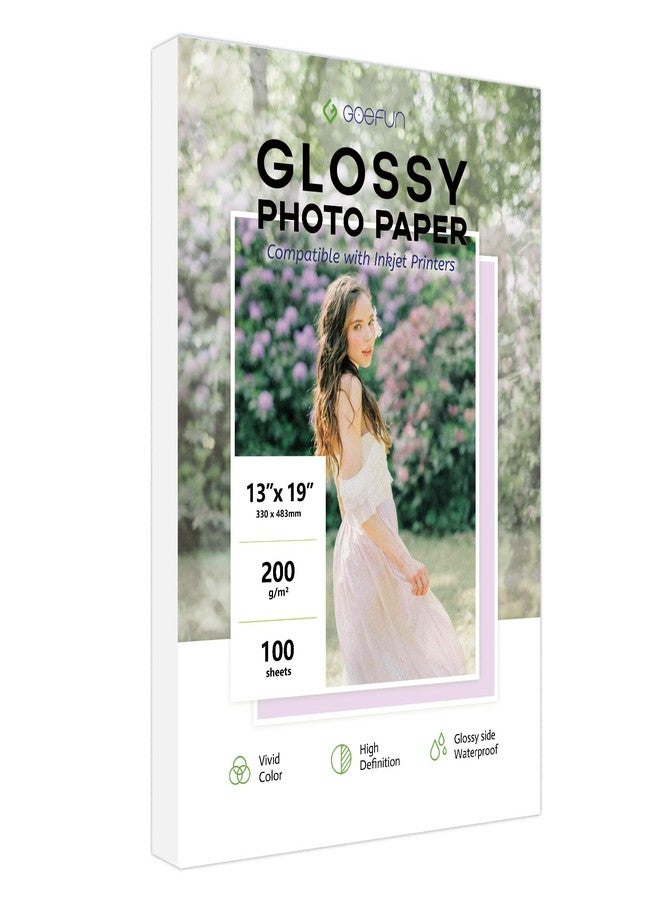Goefun 13x19 Photo Paper Glossy, Goefun 200 GSM/54 LB Printer Photo Paper for Inkjet Printer and Dye Ink, 100 Sheets - Image 1