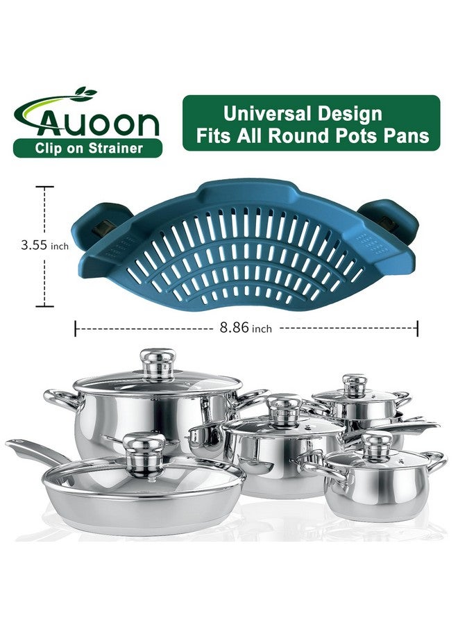أون مصفاة سيليكون بمشبك من AUOON لجميع الأواني والمقالي، مصفاة معكرونة بمشبك مصفاة طعام للحوم والخضراوات والفواكه مصفاة مطبخ سيليكون (أزرق ضبابي) - Image 4