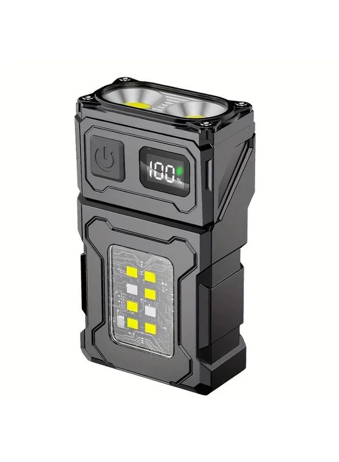 Black Mini COB LED Flashlight Keychain Light Magnetic Rechargeable Adjustable Angle Torch - Image 1