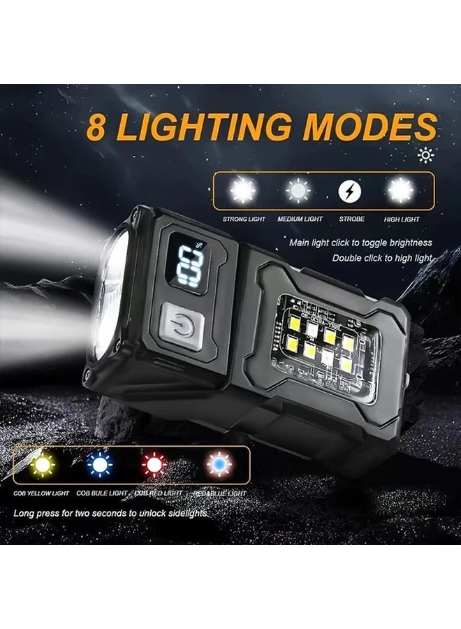 Black Mini COB LED Flashlight Keychain Light Magnetic Rechargeable Adjustable Angle Torch - Image 5