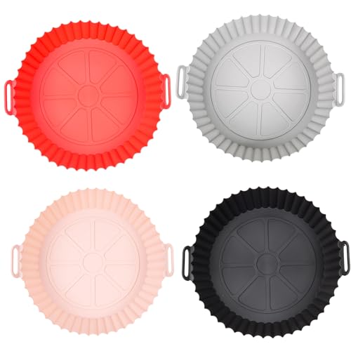 SAMNATE 4pcs Round Air Fryer Liners  Reusable Silicone Air Fryer Liners for Easy CleanUp Perfect Air Fryer Accessories NonStick Air Fryer Silicone Liners for MessFree Cooking and Healthy Meals