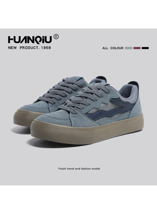 HUANQIU Retro Suede Platform Sneakers Women Men Gray Casual Skate Shoes Fashion Comfortable Daily Trainers - Image 3