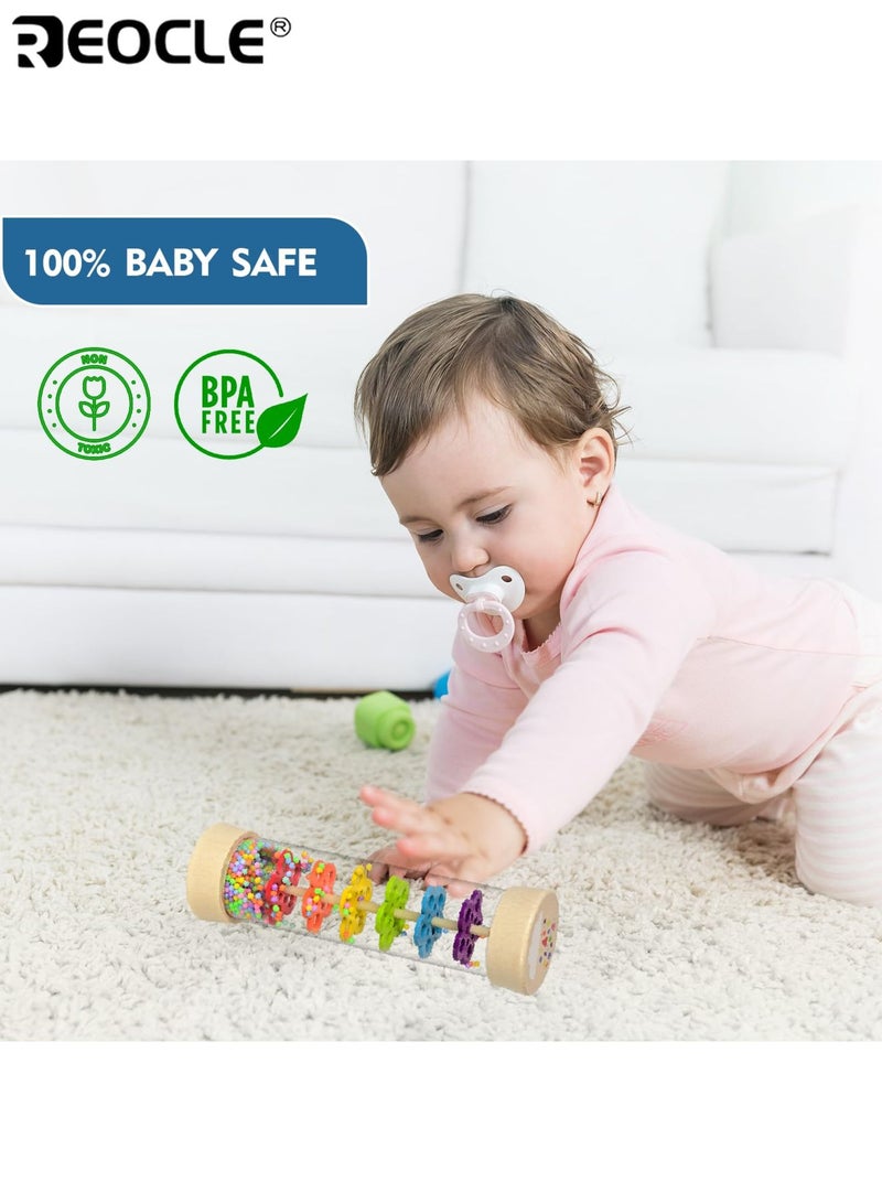 ريوكل لعبة عصا المطر الحسية للأطفال بتصميم صانع المطر الخشبي وخشخيشة الأطفال المميزة بمونتيسوري مع صوت موسيقي لتنمية السمع لدى الرضع - Image 4