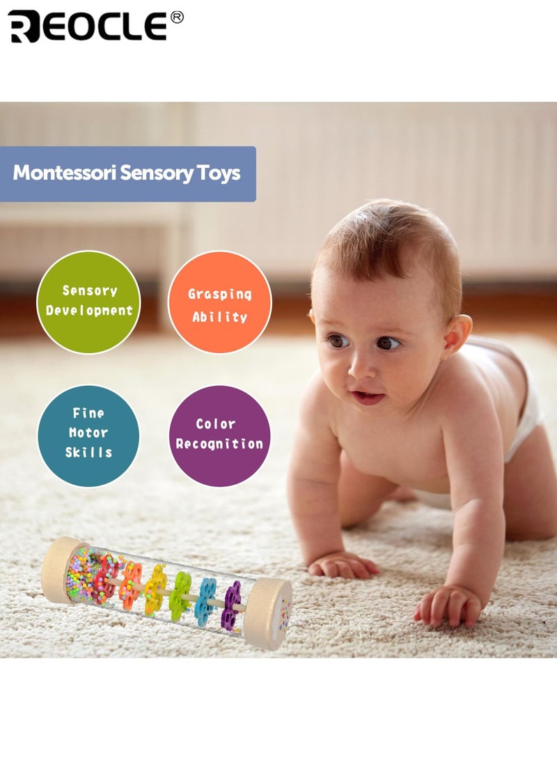 ريوكل لعبة عصا المطر الحسية للأطفال بتصميم صانع المطر الخشبي وخشخيشة الأطفال المميزة بمونتيسوري مع صوت موسيقي لتنمية السمع لدى الرضع - Image 2