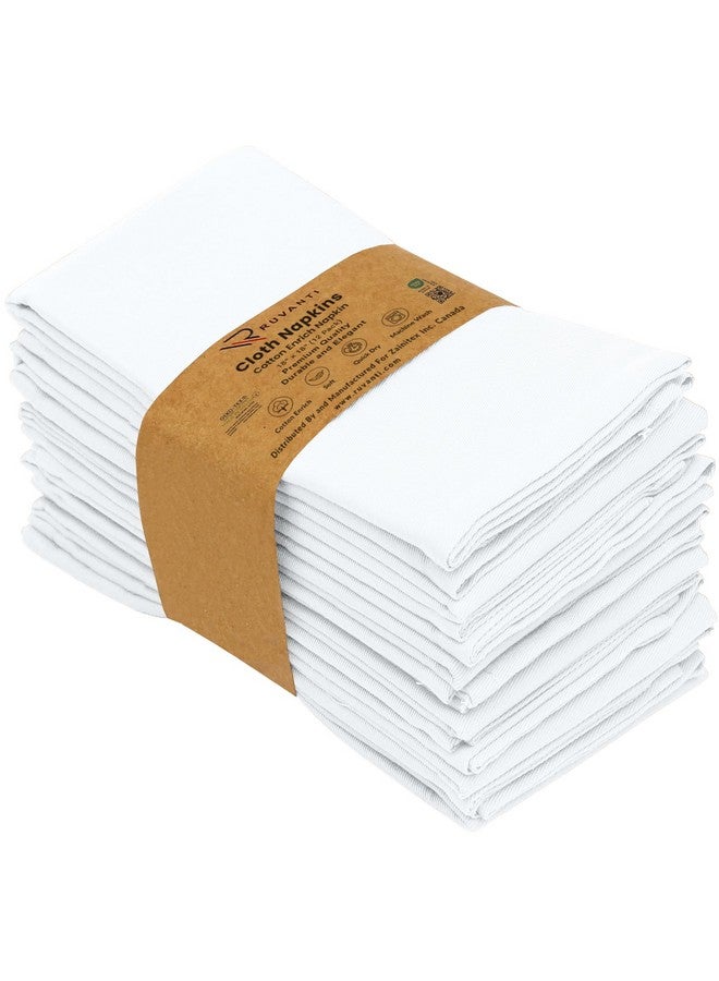 Ruvanti Cloth Napkins set of 12, 18x18 Inches Napkins Cloth Washable, Soft, Durable, Absorbent, Cotton Blend. Table Dinner Napkins Cloth for Hotel, Lunch, Restaurant, Weddings, Events, Parties - White - Image 1