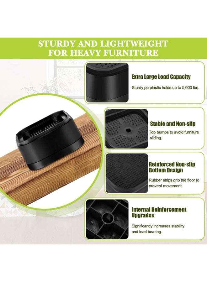 موثوقية التنبؤ 4 قطع من دعامات أقدام السرير، واقيات أرضية الأريكة، رافعات الأثاث القابلة للتعديل، رفع السرير، أرجل الأثاث، رافعات الأريكة، قاعدة بلاستيكية غير قابلة للانزلاق (أسود) - Image 4
