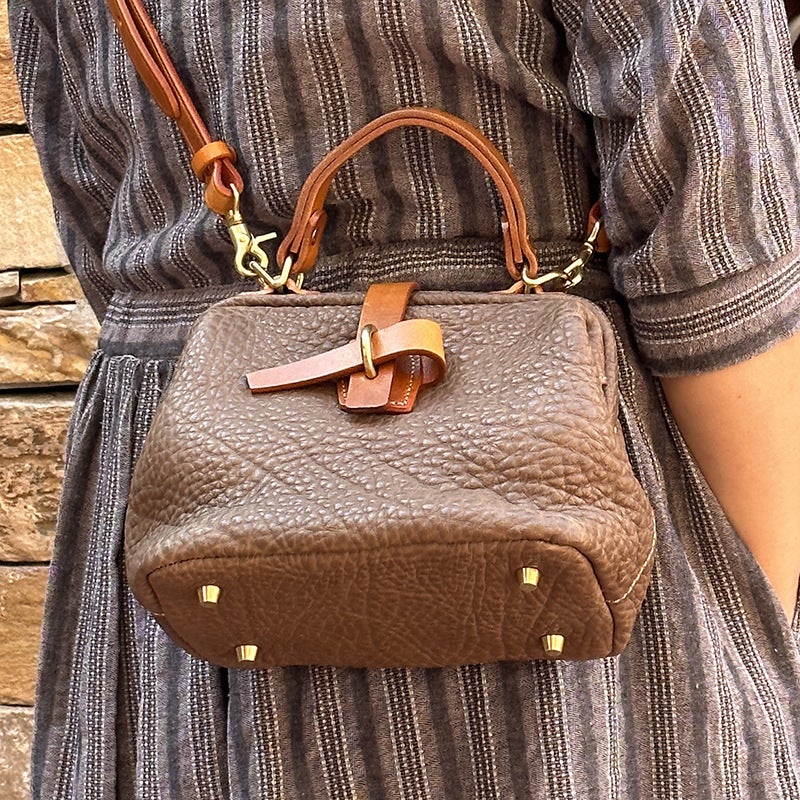Blue Flag Plaid Handmade Vintage Shrink Pattern Cowhide Original Commuter Large Capacity National Style Shoulder Crossbody Hand Carrying Doctor Bag - Image 1