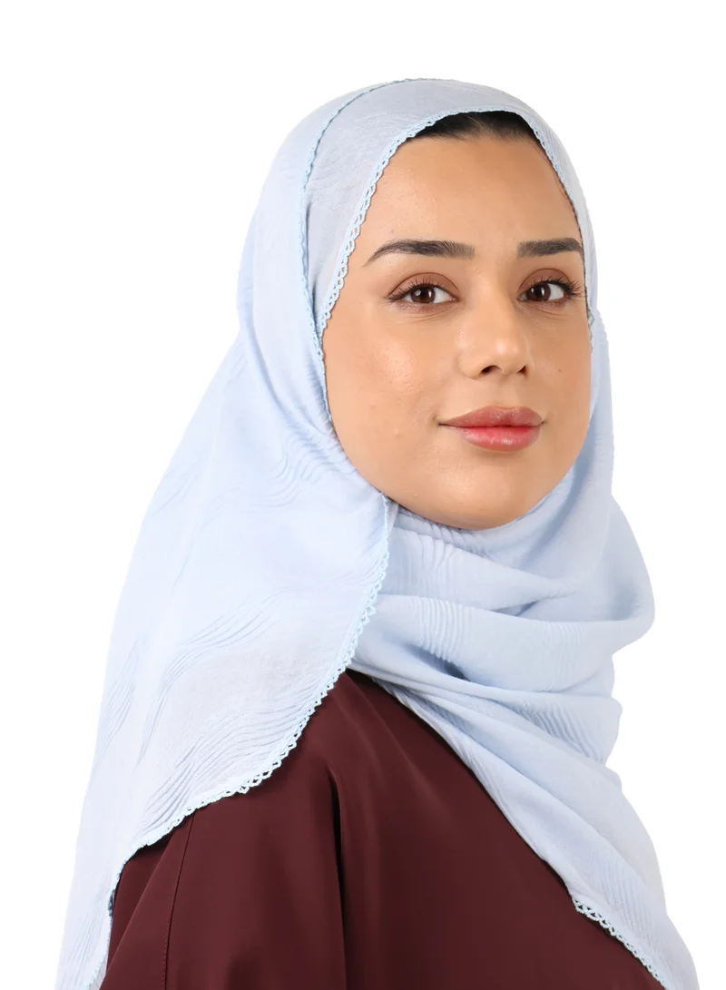 Jameela  Wave Pattern Cotton Crush Scarf with Lace Trim (Powder Blue) for Women | Best Price UAE