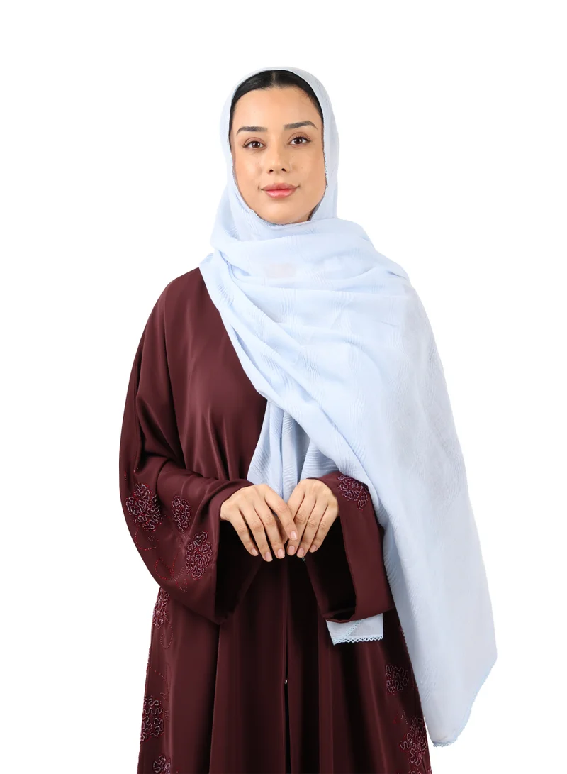 Jameela  Wave Pattern Cotton Crush Scarf with Lace Trim (Powder Blue) for Women | Best Price UAE