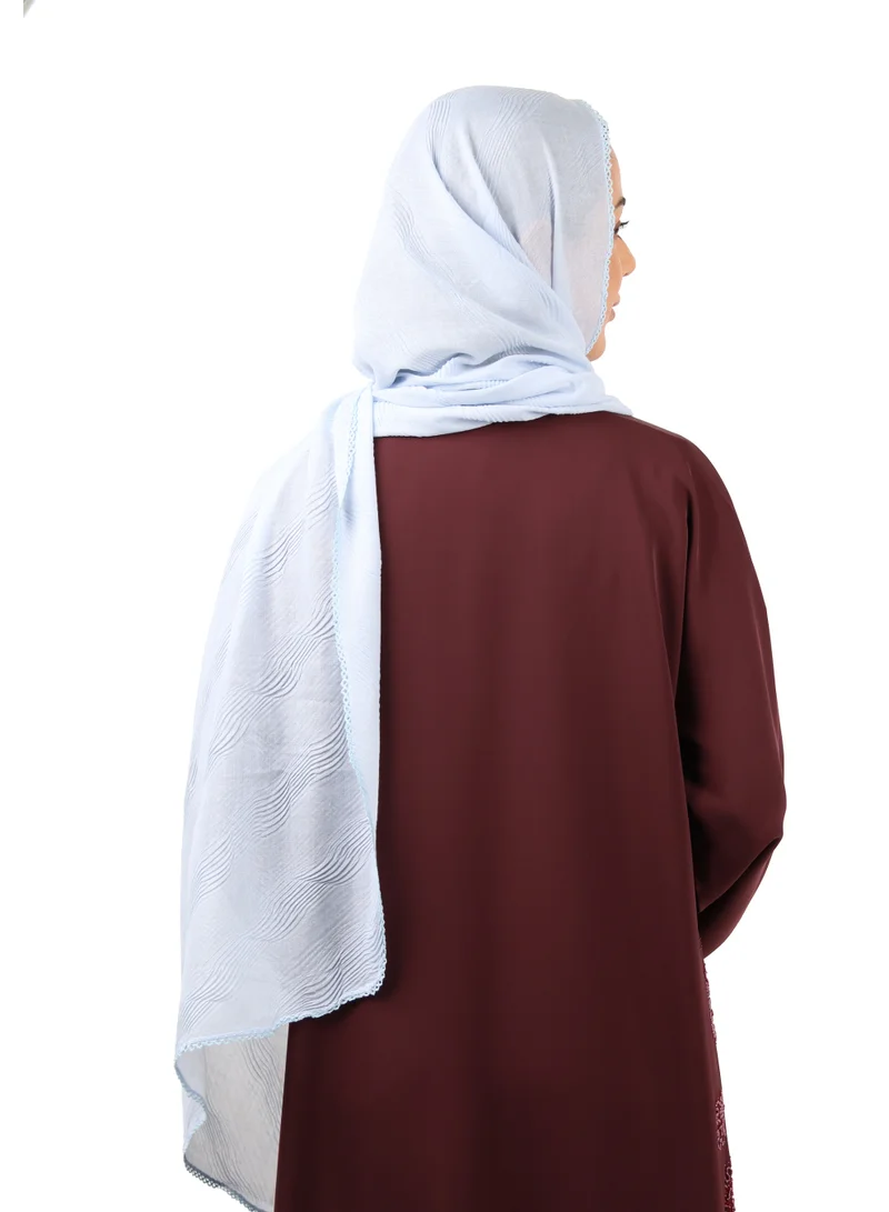 Jameela  Wave Pattern Cotton Crush Scarf with Lace Trim (Powder Blue) for Women | Best Price UAE