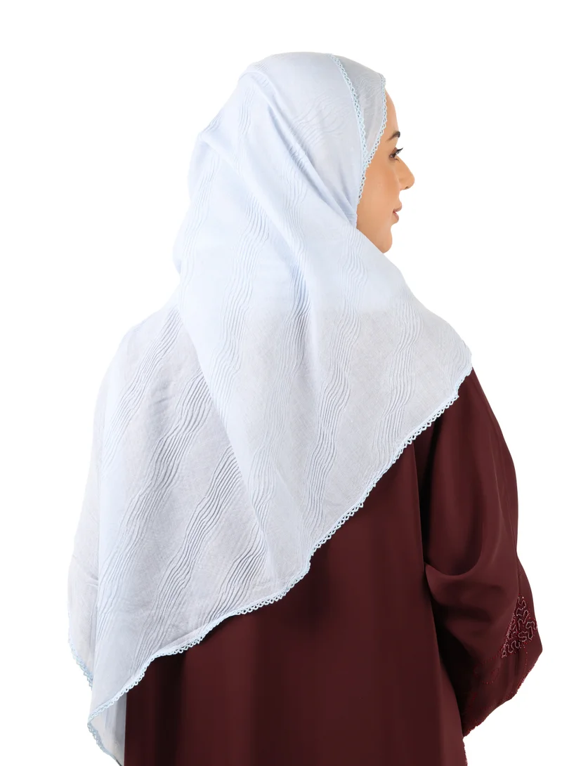 Jameela  Wave Pattern Cotton Crush Scarf with Lace Trim (Powder Blue) for Women | Best Price UAE