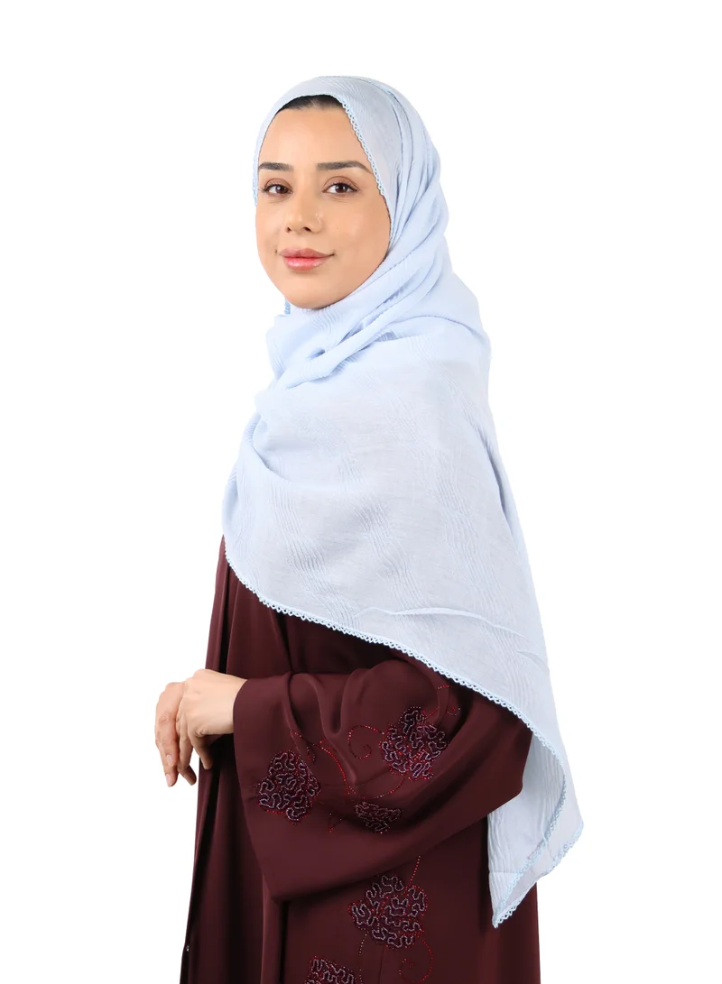 Jameela  Wave Pattern Cotton Crush Scarf with Lace Trim (Powder Blue) for Women | Best Price UAE