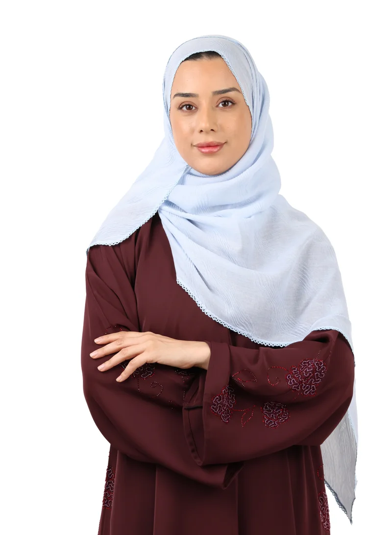 Wave Pattern Cotton Crush Scarf with Lace Trim (Powder Blue)