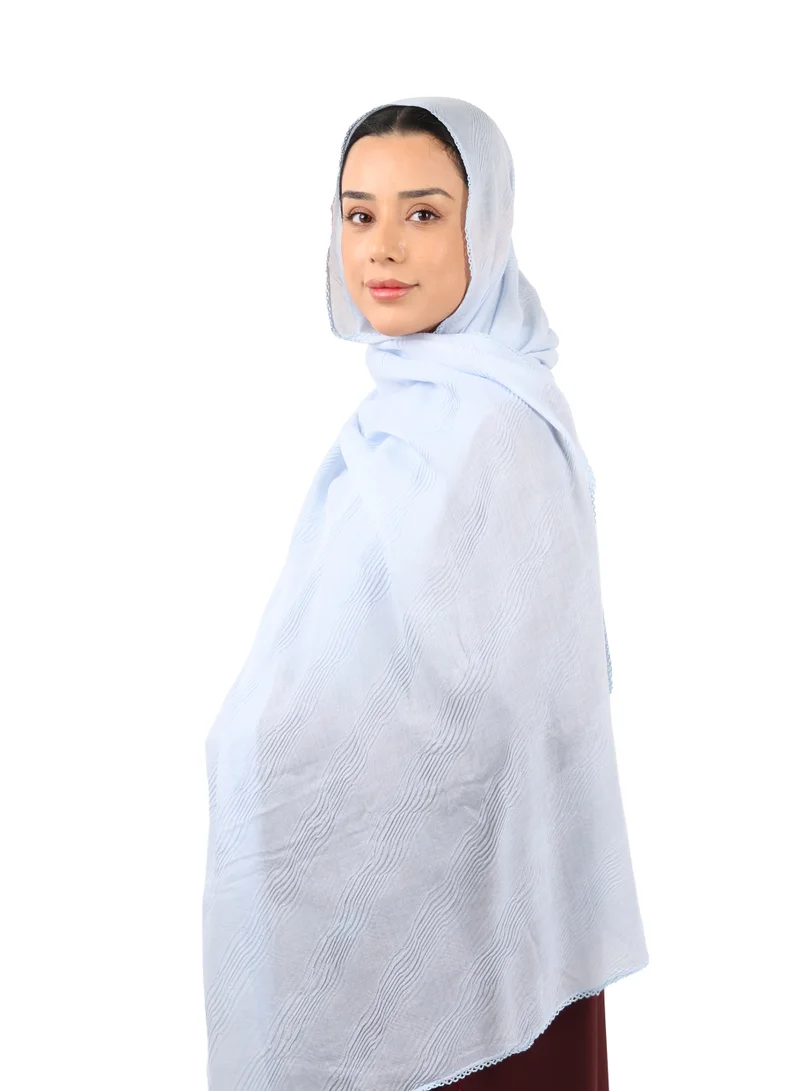 Jameela  Wave Pattern Cotton Crush Scarf with Lace Trim (Powder Blue) for Women | Best Price UAE