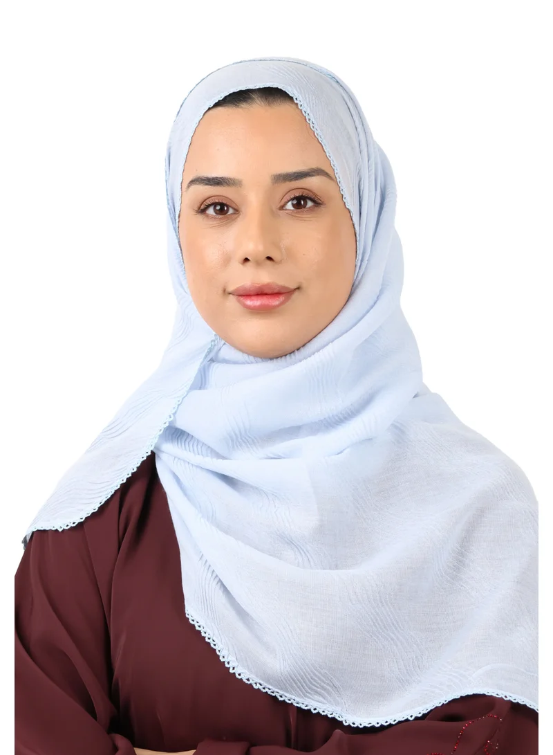 Jameela  Wave Pattern Cotton Crush Scarf with Lace Trim (Powder Blue) for Women | Best Price UAE