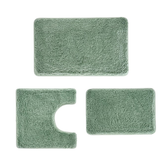 3 PIECES LUXURY BATHROOM RUG SET WITH USHAPED TOILET RUG NONSLIP RUBBER BOTTOM THICK MICROFIBER FLUFFY PLUSH WATER ABSORPTION QUICK DRY ULTRA SOFT BATH MATS FOR BATHROOM TUBLEAF GREEN