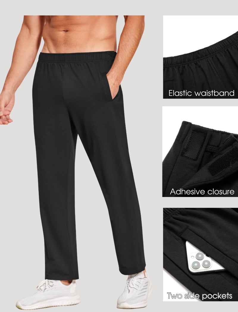 Deyeek Men's Tear Away Pants 2 Side Snap Open Bottom Sweatpants Loose Fit Casual Post Surgery Pants with Pockets Black - Image 4