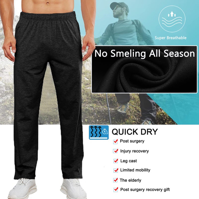 Deyeek Men's Tear Away Pants 2 Side Snap Open Bottom Sweatpants Loose Fit Casual Post Surgery Pants with Pockets Black - Image 3