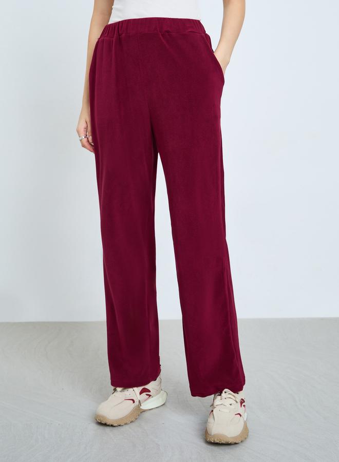 Styli Burgundy Solid Fleece Jacket and Pants Co-Ords - Image 5