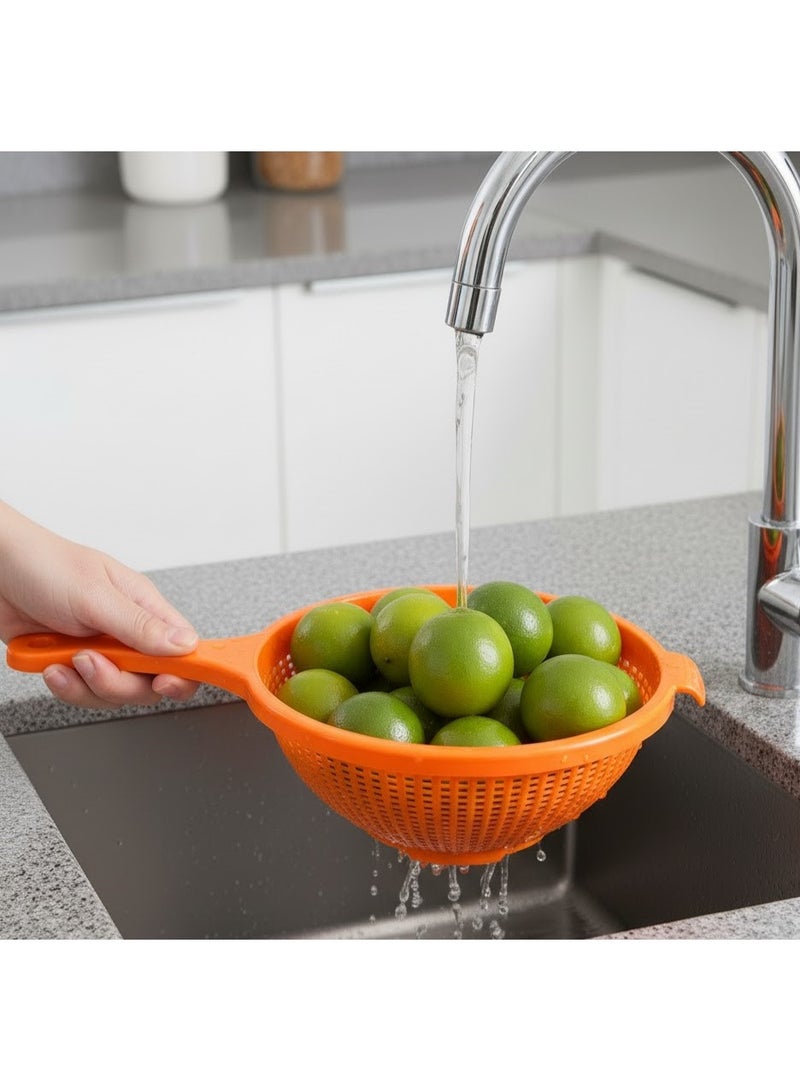 فافيلا مصفاة مطبخ بلاستيك بمقبض – مثالية لتصفية وغسل المكرونة والخضار والفواكه- لون برتقالي - Image 1