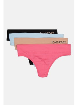 bebe Women 4 Pieces Brand Logo Thongs, Black  - Image 2