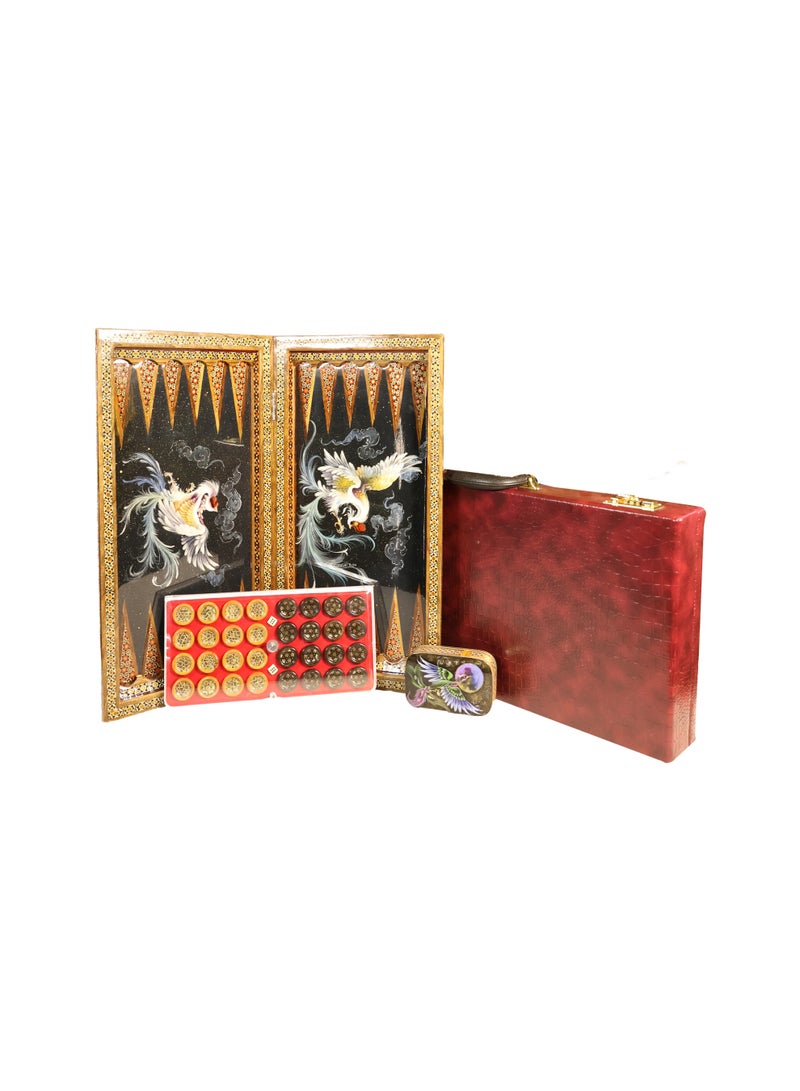 Khatam Marquetry Chess & Backgammon Set with Hand-Painted Artwork, Wooden Pieces & Carrying Case - Image 1