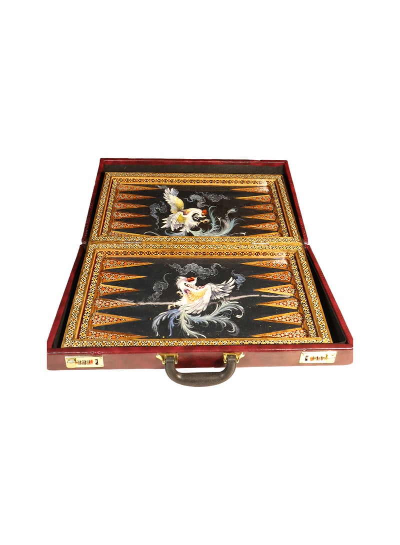 Khatam Marquetry Chess & Backgammon Set with Hand-Painted Artwork, Wooden Pieces & Carrying Case - Image 4