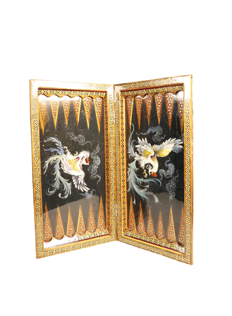 Khatam Marquetry Chess & Backgammon Set with Hand-Painted Artwork, Wooden Pieces & Carrying Case - Image 2