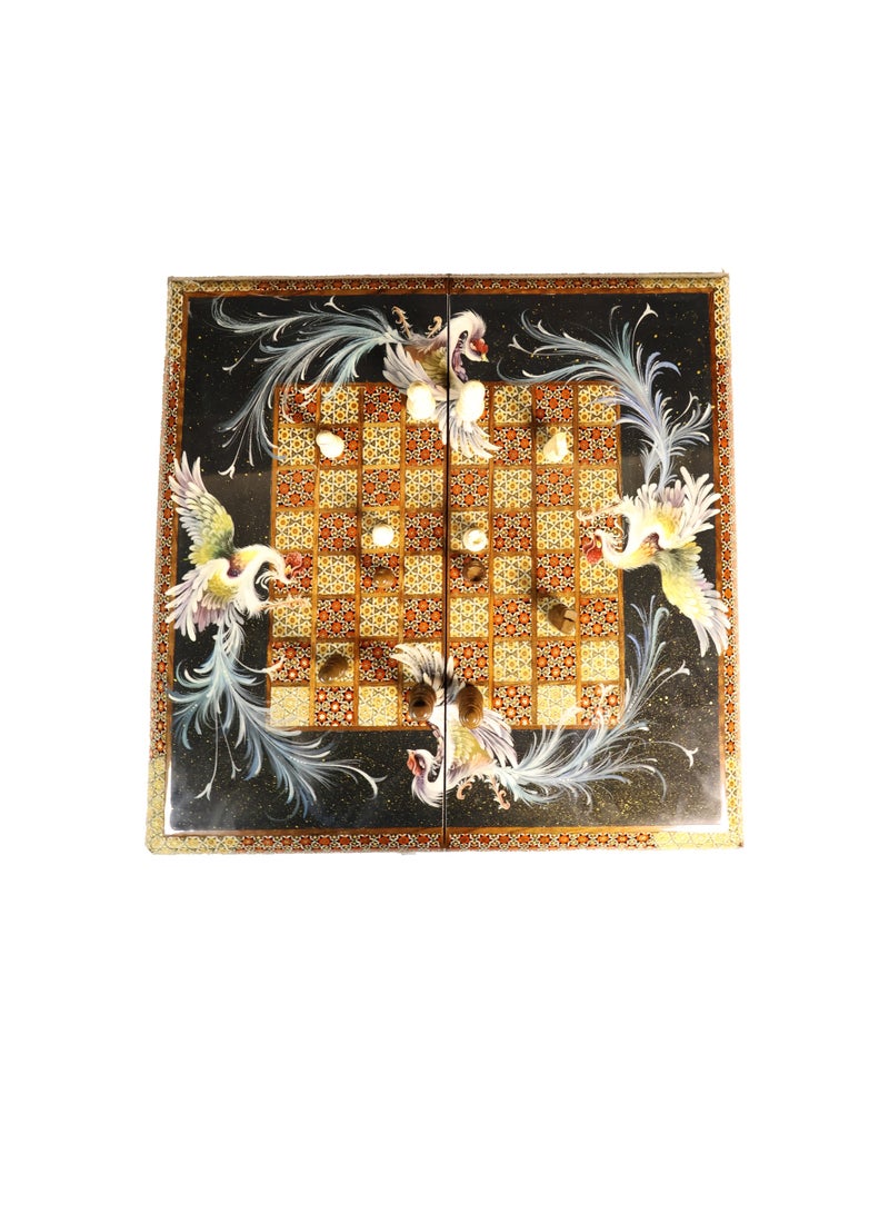 Khatam Marquetry Chess & Backgammon Set with Hand-Painted Artwork, Wooden Pieces & Carrying Case - Image 5