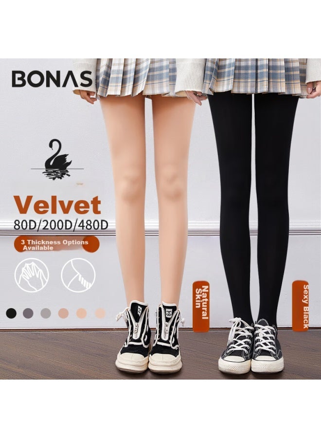 BONAS Baonais Thick Stockings, Bare Leg Effect, Leggings, Women's Two Pairs, 480d Skin Color, Medium-thick Pantyhose, Slimming - Image 1