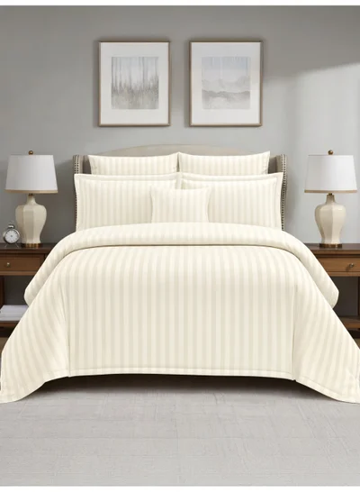 Donetella Hotel Striped Comforter Set, Fits 200x200 cm Size Bed, Removable Duvet Filler Included, 8-Pcs King Size, 350 GSM Filling.