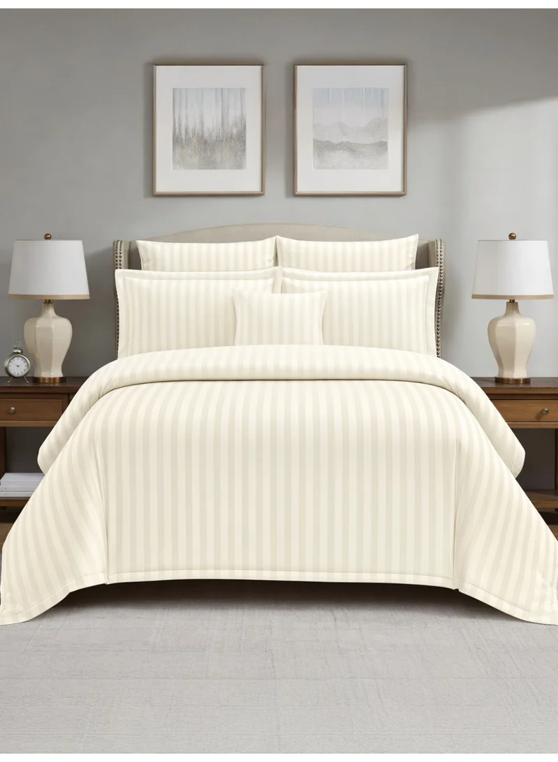 Donetella Hotel Striped Comforter Set, Fits 200x200 cm Size Bed, Removable Duvet Filler Included, 8-Pcs King Size, 350 GSM Filling.