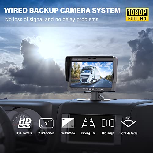 DVKNM Upgrade Backup Camera Monitor Kit 7" HD 1080P Monitor IP69 Waterproof Rearview Reversing Rear View Camera for Truck Trailer RV Pickup (TZ101) - Image 2