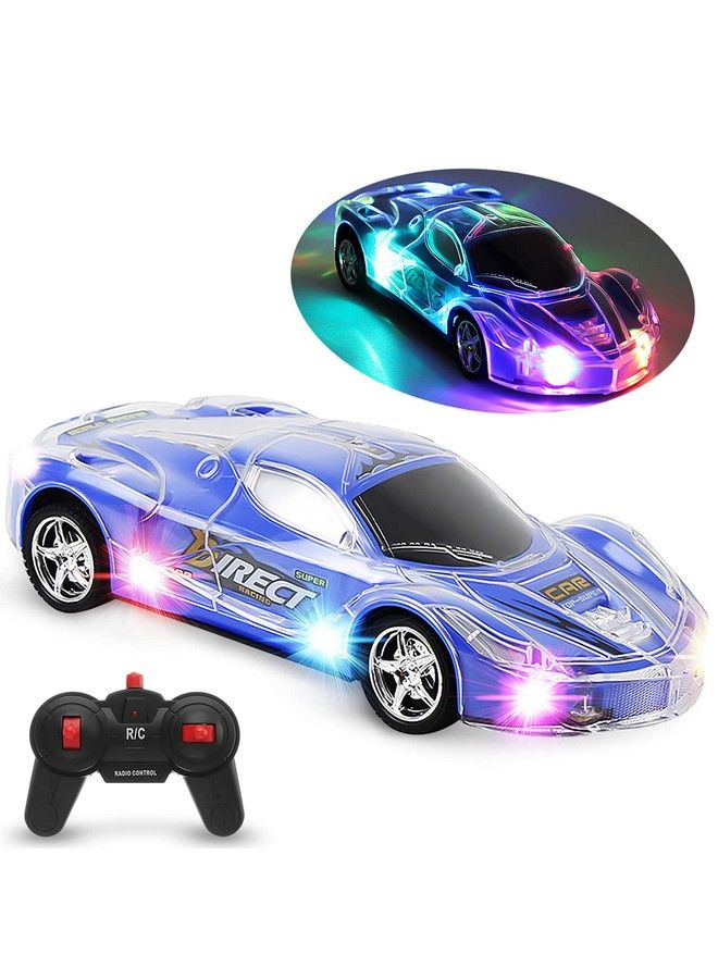 Haktoys Remote Control Light Up Car Upgraded 2.4Ghz Rc Racing Sports Car 1:24 Scale Radio Control Toy Vehicle With Bright And Colorful Flashing Lights Great Gift For Kids Boys And Girls (Blue) - Image 1