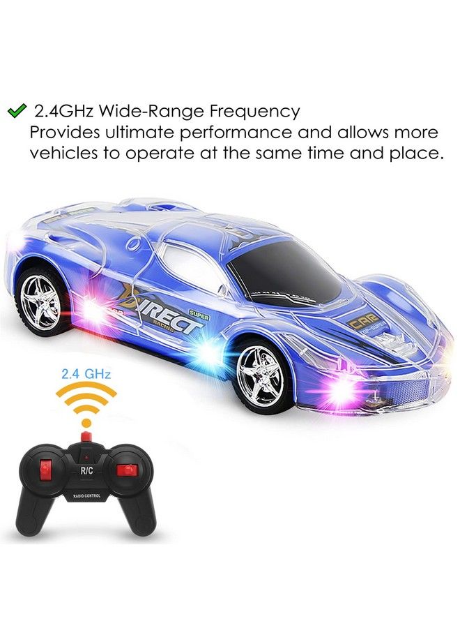 Haktoys Remote Control Light Up Car Upgraded 2.4Ghz Rc Racing Sports Car 1:24 Scale Radio Control Toy Vehicle With Bright And Colorful Flashing Lights Great Gift For Kids Boys And Girls (Blue) - Image 4